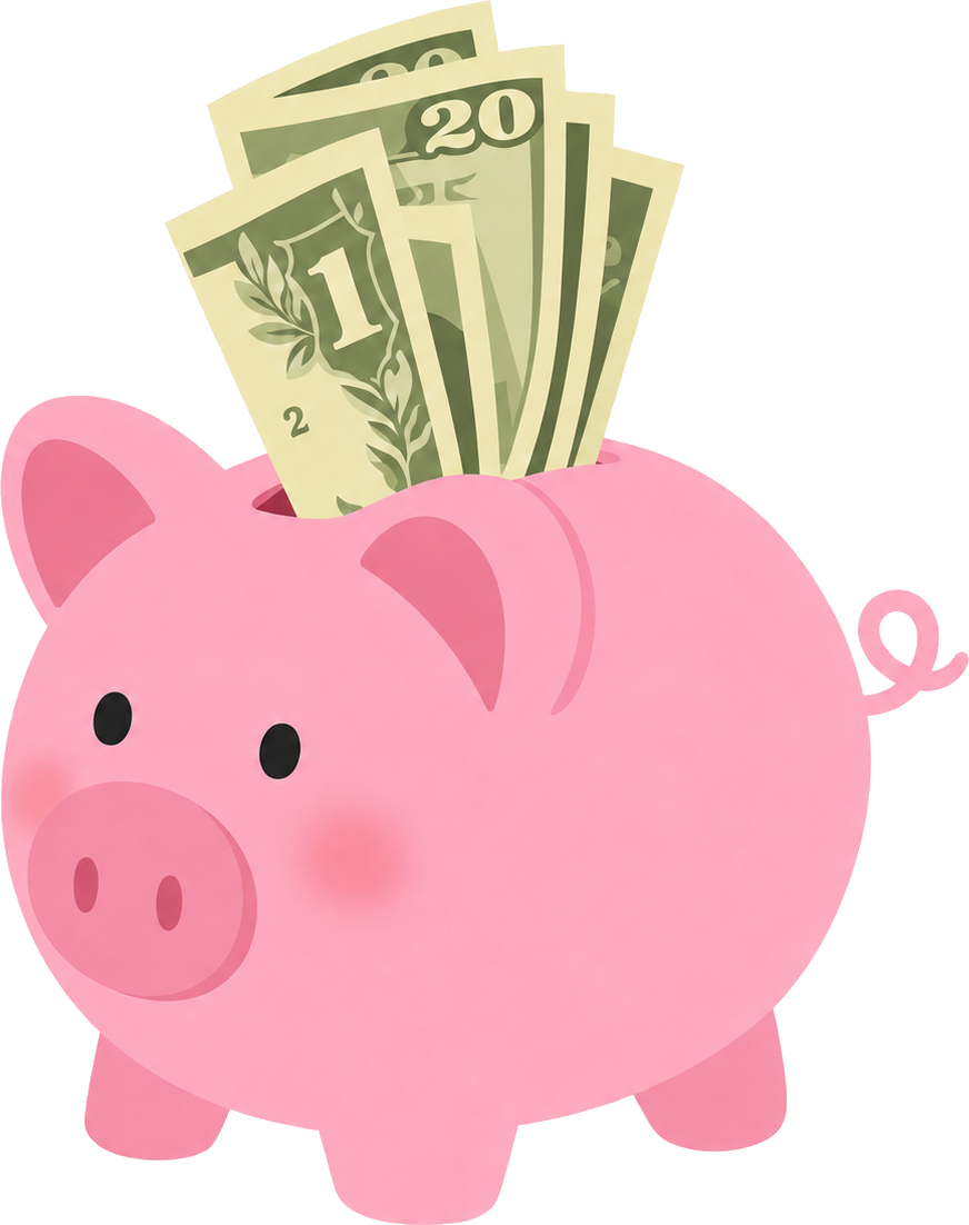 Piggy bank with money coming out